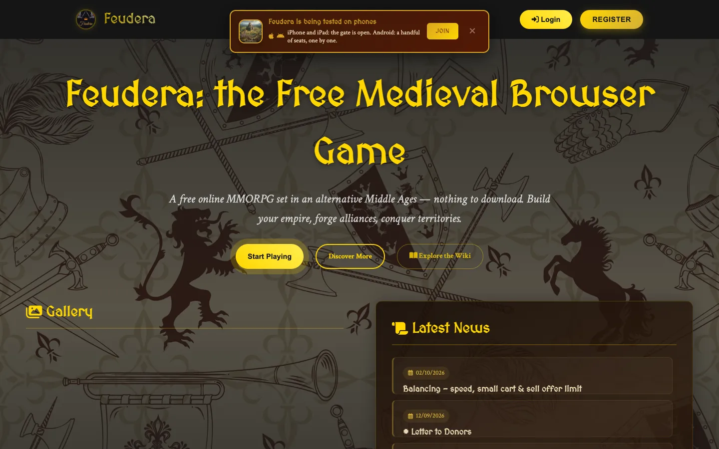 Screenshot of the Feudera game home page