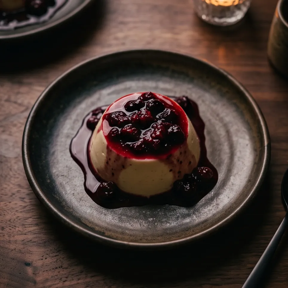 Panna cotta alla vaniglia, frutti di bosco